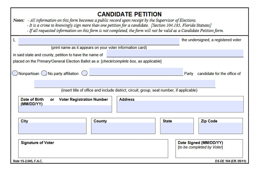 Florida Candidate Petition Form
